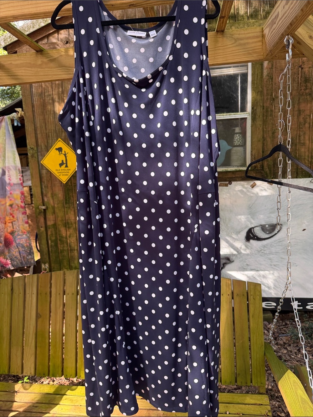 Susan Graver Navy Maxi Dress with White Polka Dots 4xp